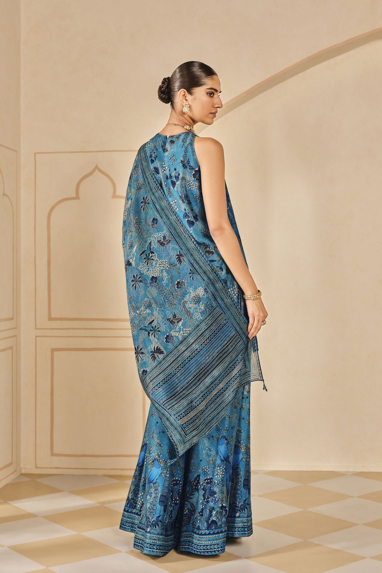 Avis Printed Silk Sharara Set - Blue, Blue, image 2